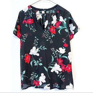Old Navy Black Red White Floral Blouse Size S